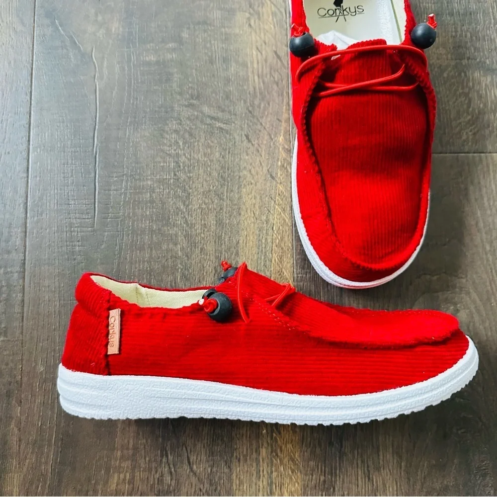 Corkys Kayak Red Corduroy Slip On Shoes | NIB | Size 7 - Picture 4 of 6